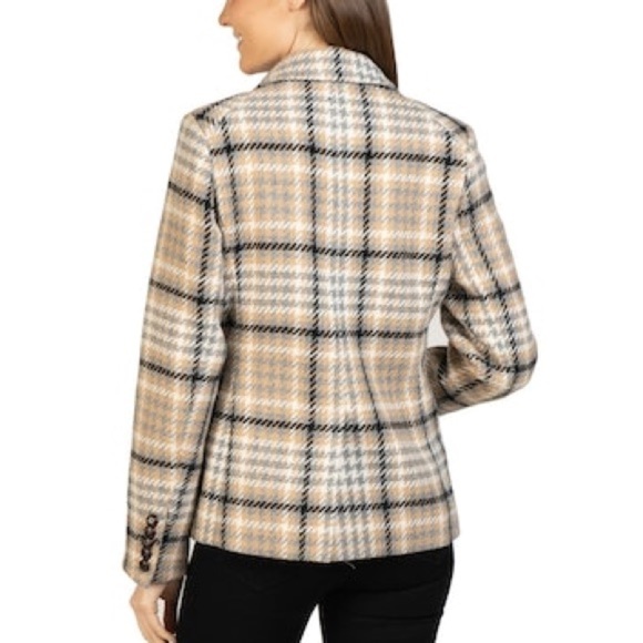 Love Token Tweed Beige Gray Black White Plaid Blazer Size XS LT100-179 - Picture 11 of 11